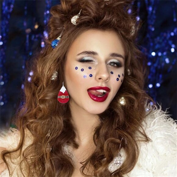 Christmas Wood Earrings for Women Handmade Wooden Teardrop Dangle Earrings Chris - Picture 3 of 4